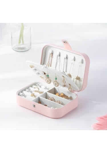 Chavin Pembe Deri Seyahat Yüzük Küpe Kolye Takı Kutusu st1-65pm