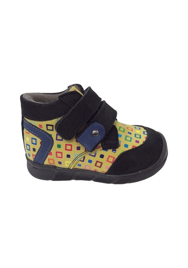 Ortopedikal 1001 Ridente Siyah Sarı Baskı Bebe Erkek Çocuk Bot % 100 Deri Cırtlı Siyah-sarı