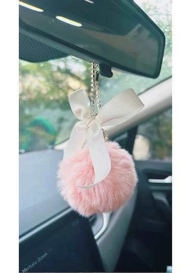 Oasis Life Taşlı Ayna Süsü Araba Pembe Ponpon Ve Kurdele Set