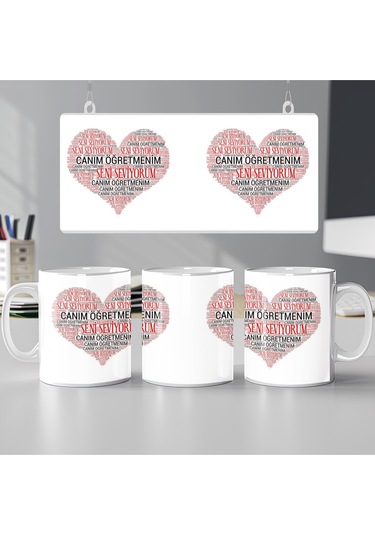 Öğretmenler Günü Kupa Bardak Canım Öğretmenim Seni Seviyorum Kalp Tasarımlı Hediye Kupa Beyaz