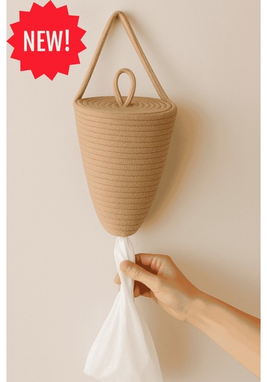 Poşetlik Halat İp El Dokuma Duvar Askılı Saklama Torbası Ev Düzenleme Aksesuarı Sepet 30 X 20 Cm Jüt