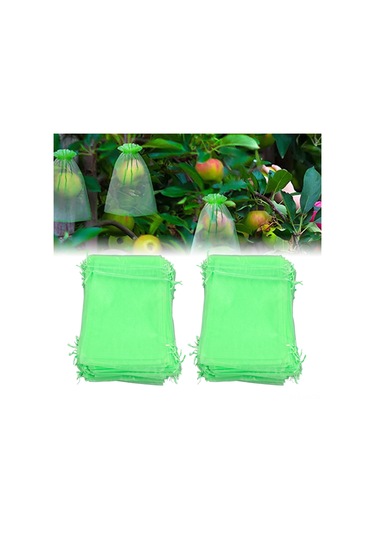 Folinda 100 Adet Yeşil Meyve Koruma Çantası 15x20cm - Tekrarlı Kullanım, Solunumlu, Işık Geçirgen, Kemerli - Kuş Ve Böcekten Koruma