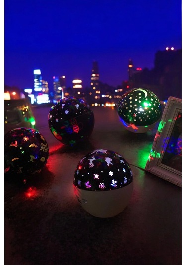 Gece Lambası Projeksiyon Görünümlü Şarjlı Yıldızlı Yuvarlak Çok Renkli