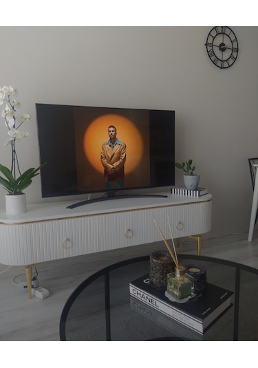 Desing Tv Sehpa Beyaz+gold+200cm