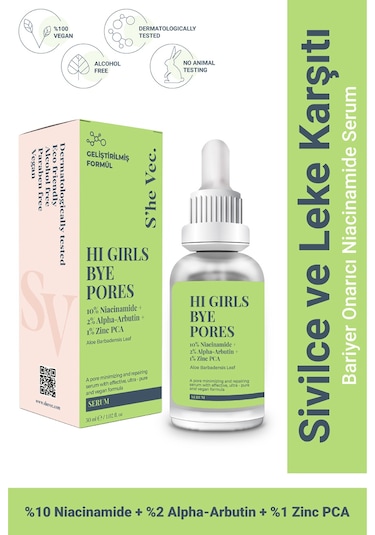 She Vec Hi Girls Bye Pores Akne ve Leke Karşıtı Bakım Serumu 30 ML