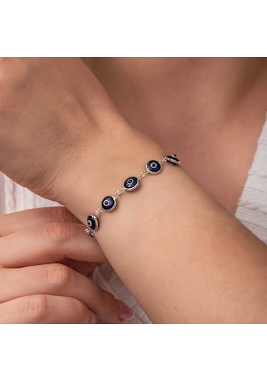 Gümüş Yuvarlak Nazar Kadın Bileklik Gümüş