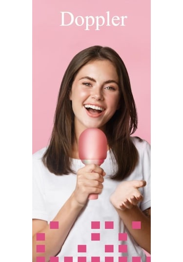 Doppler Rainbow Pembe Karaoke Mikrofonu Ledli Ses Değiştirme Özellikli Işıklı Yeni