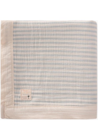 Kalın Biyeli Çift Kat Ham Battaniye 85x90 Cm Mavi Çift Çizgili Mavi