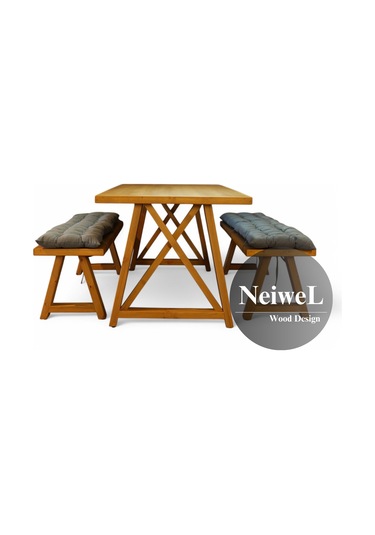 Neiwel Pina Doğal Ahşap Banklı Mutfak Ve Yemek Masası Takımı-80-240 Takım Açık Ceviz