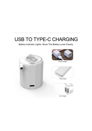 Mufunye Beyaz Mini Elektrikli Hava Pompa, 3 Işık Modu Hafif/parlak/sos , Usb Şarjlı, 3.5kpa Basınç, 180l/dak Hız, Dış Mekan Kullanıma Uygun
