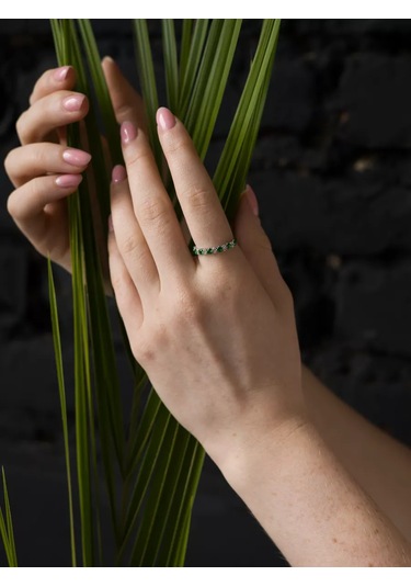 Lapshov 925 Ayar Gümüş Zümrütlü Ring Yol Yüzü 11221095 Yeşil