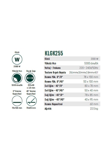 Klpro KLGK255 2000W Gönye Kesme Makinesi
