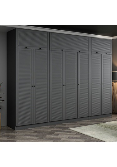 Kale 7 Mebran Panjur Kapaklı 2 Çekmeceli Dolap Ve Yüklük Antrasit 235cm Antrasit