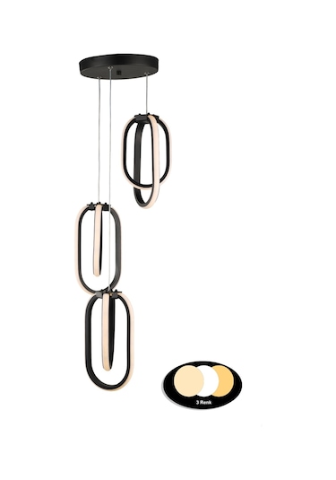 Begüsa Göktuğ 3 Renk Ledli 3 Lü Avize Siyah