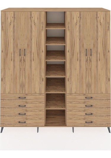 Kronos Dolap 10 Raflı 8 Çekmeceli 2 Askılı 220x59x243 Çam-çam/çam Atlas Çam/atlas Çam