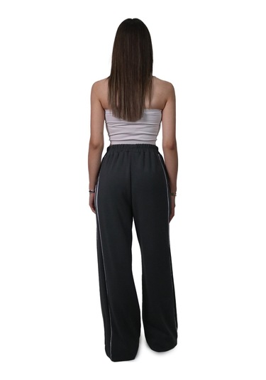 Kadın Modal Kumaş Kontrast Detaylı Antrasit Düz Kesim Pantolon Antrasit