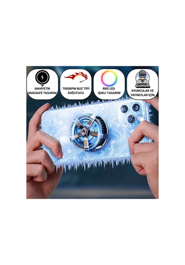 Polham Profesyonel 7000rpm Turbo Buz Tipi Manyetik Telefon Soğutucu Magsafe Uyumlu, Rbg Led Işıklı