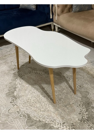 Asimetrik Bulut Model 120x60 Cm Ahşap Oval Ayaklı Beyaz