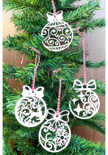 River World Yılbaşı Ağaç Süsü Kırmızı Beyaz İpli Fiyonk Model Ahşap 10 Parça