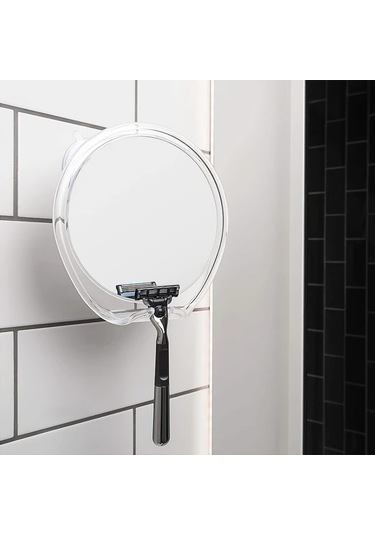 Boatshop1 Buhar Yapmayan Beyaz Duş Aynası Emme Başlıklı Döner Saç Tıraş Aparatlı Kompakt Banyo Aksesuarı White Ahşap