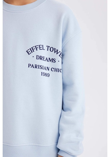 DeFacto Kız Çocuk Relax Fit Bisiklet Yaka Baskılı Sweatshirt D8546A825SPBE745 Mavi DeFacto Kız Çocuk Relax Fit Bisiklet Yaka Baskılı Sweatshirt D8546A825SPBE745 Mavi