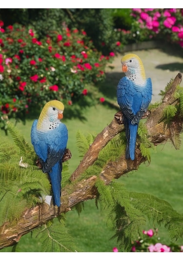 2 Adet Mavi El Boyaması Muhabbet Kuşu Duvar Balkon Bahçe Süsü