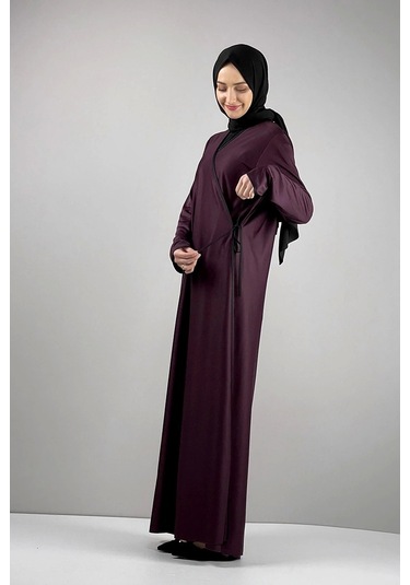 Moda Çizgi Namaz Elbisesi Vişne