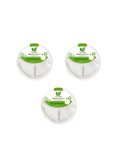 Roll-up Nature Ekolojik Karton Kağıt Tek Kullanımlık 3 Bölmeli Tabak - 26 Cm. - 50 Adetlik 3 Paket