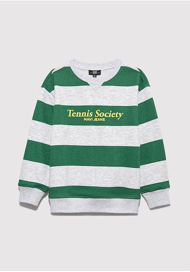 Mavi - Çizgili Baskılı Yeşil Sweatshirt 6s10170-71697 Yeşil