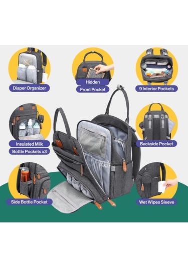 Jzcat- Gq Bebek Alt Değiştirme Çantası Sırt Çantası, Anne Ve Siyah
