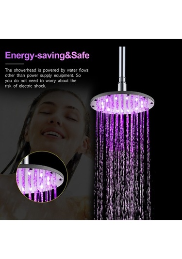 Pazly 6 İnç Led Yağmur Duş Başlığı, Otomatik Renkli Yanıp Sönen Işıklı Yuvarlak Banyo Duşu Diğer