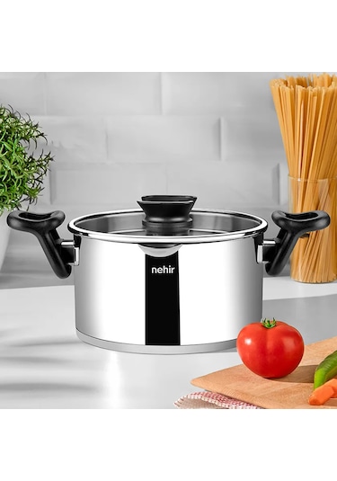 Nehir Napoli 24 Cm Paslanmaz Çelik Süzgeç Kapaklı Fonksiyonel Derin Tencere