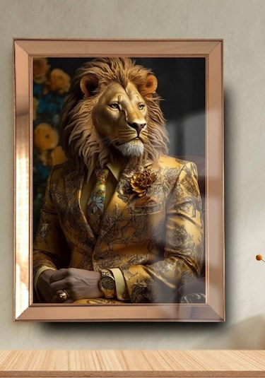 Aslan Başlı Ayna Çerçeveli Tablo