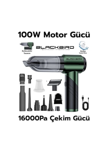 Blackbird Mk-5802 16000pa Katlanabilir Kablosuz Araç Süpürgesi 3 Kademeli Güç Şarjlı El Süpürges