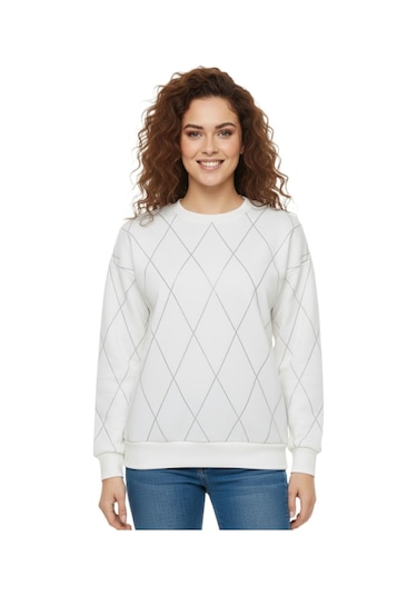 Baglan Kadın Sıfıryaka Sweatshirt Taşlı Bgl-st05060 Krem