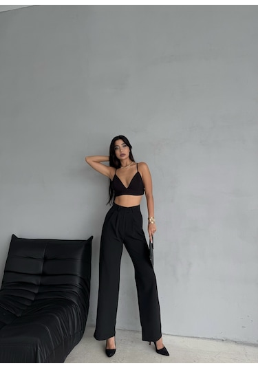 Kadın Cırt Kapama Bol Paça Palazzo Pantolon Siyah