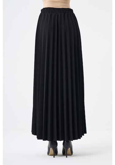 Basic Örme Pliseli Krep Siyah Etek 001