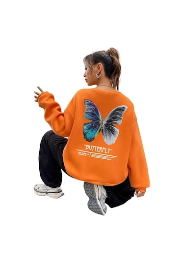 Kozia Outdoors Oyaka Baskılı Unisex Oversize Sweatşhirt Orange Orange,