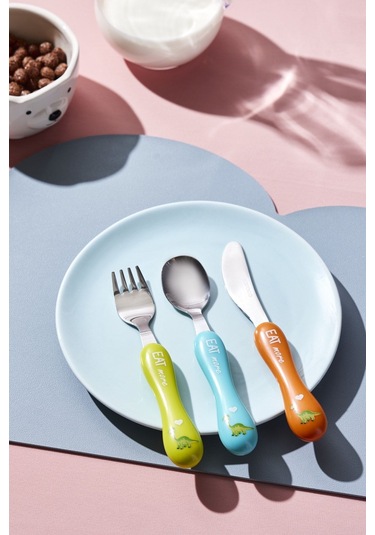 Karaca  Dinazor 3 Parça Çocuk Çatal Kaşık Bıçak Seti