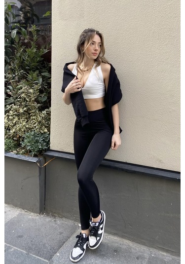 Siyah Yüksek Bel Toparlayıcı Spor Tayt Siyah