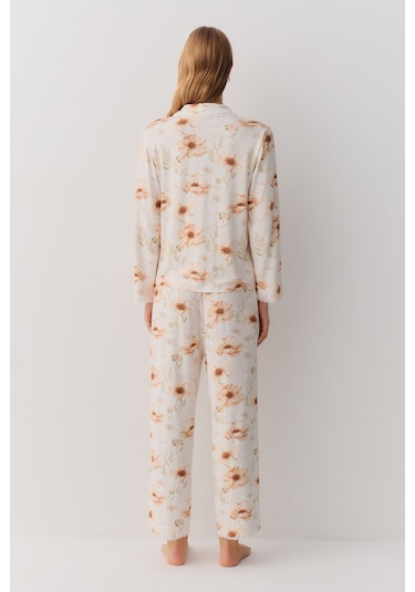 Suwen Sofia Maskülen Pijama Takımı Sh26221660b338 Ekru Desenli