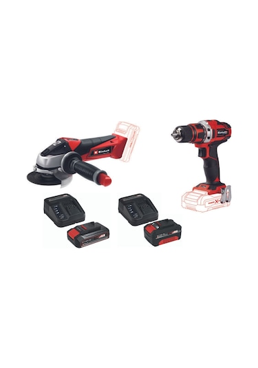 Einhell TE-AG 18/115 Akülü Avuç Taşlama + TE-CD 18/40 Lİ Akülü Vidalama + 2.5 Ah +  4.0ah Starter
