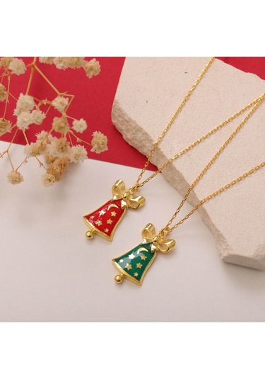 925 Ayar Gümüş Yılbaşı Hediyesi Mineli Çan Kolye Gold