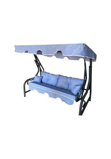 3 Kişilik Lüks Vip Salıncak Minderi Düğmeli-Süngerli Mavi Minder (535632617)