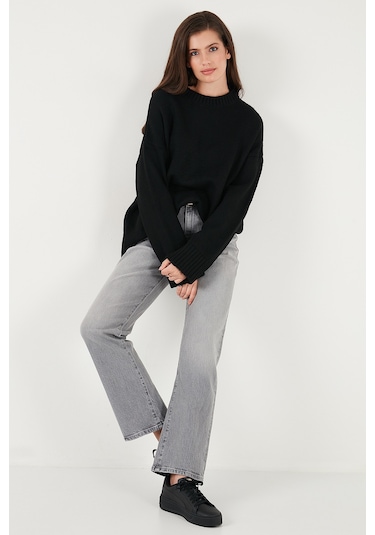 Lela Regular Fit Bisiklet Yaka Basic Triko Bayan Kazak 4616213 Siyah