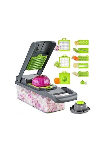 Pazly 11'li Mutfak Sebze Doğrayıcı, Meyve Ve Sebze Kesme Makinesi, Salata Ve Yemek Hazırlama Aleti, Yeşil Renkli Model Yeşil