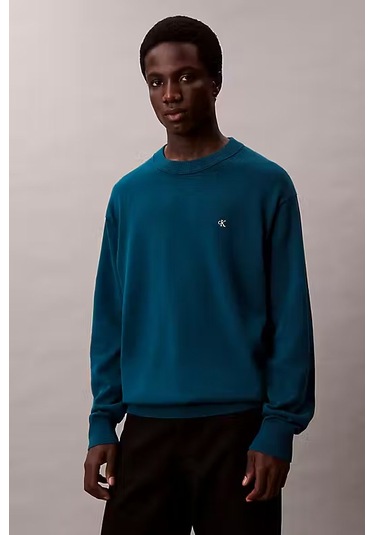 Erkek Regular Fit Monogram Nakışlı Kazak - Petrol Mavisi Deep Sea Teal