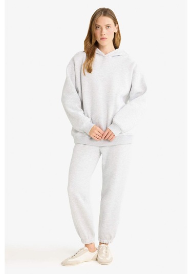 Defacto Relax Fit Kapüşonlu Basic Düz Kalın Sweatshirt D9935ax25wngr93 Gri