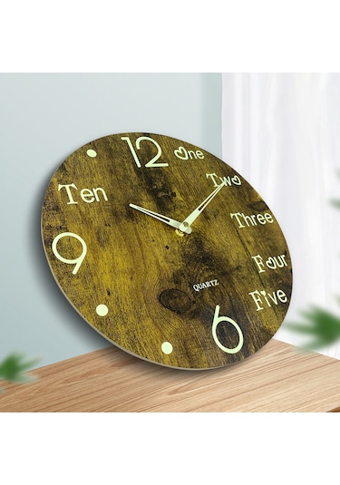 Tenfowee 30cm Ahşap Dokulu Gece Aydınlatmalı Sessiz Duvar Saati - Isı İşlemeli Tahta Tasarımı, Ev Dekoru İçin Pratik Ve Dayanıklı Ahşap
