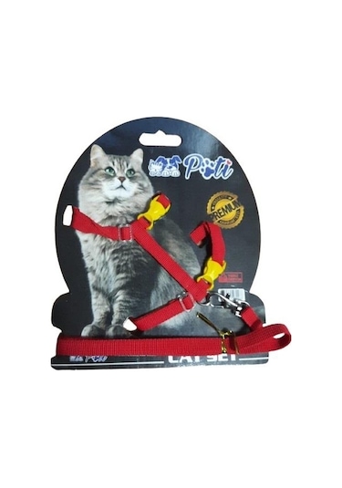 Pati Yavru Köpek ve Kedi Gezdirme Takım Tasması Ayarlanabilir Düz Kırmızı